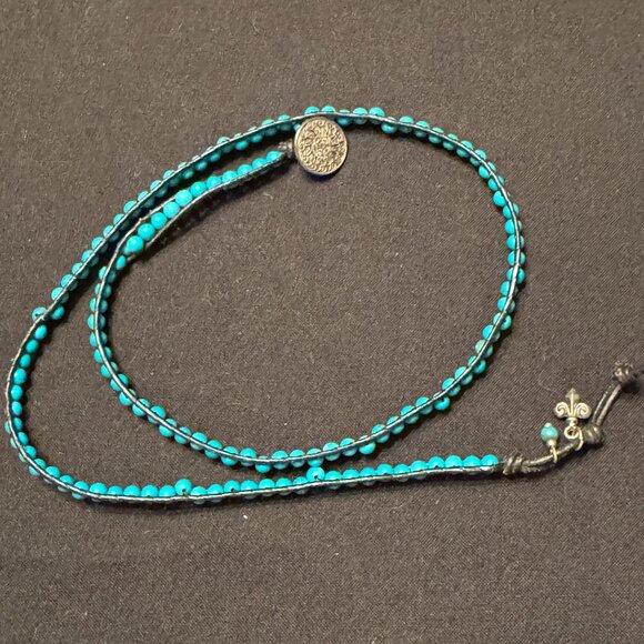Handmade Leather Bead Wrap Bracelet Turqouise Gray - Picture 1 of 2